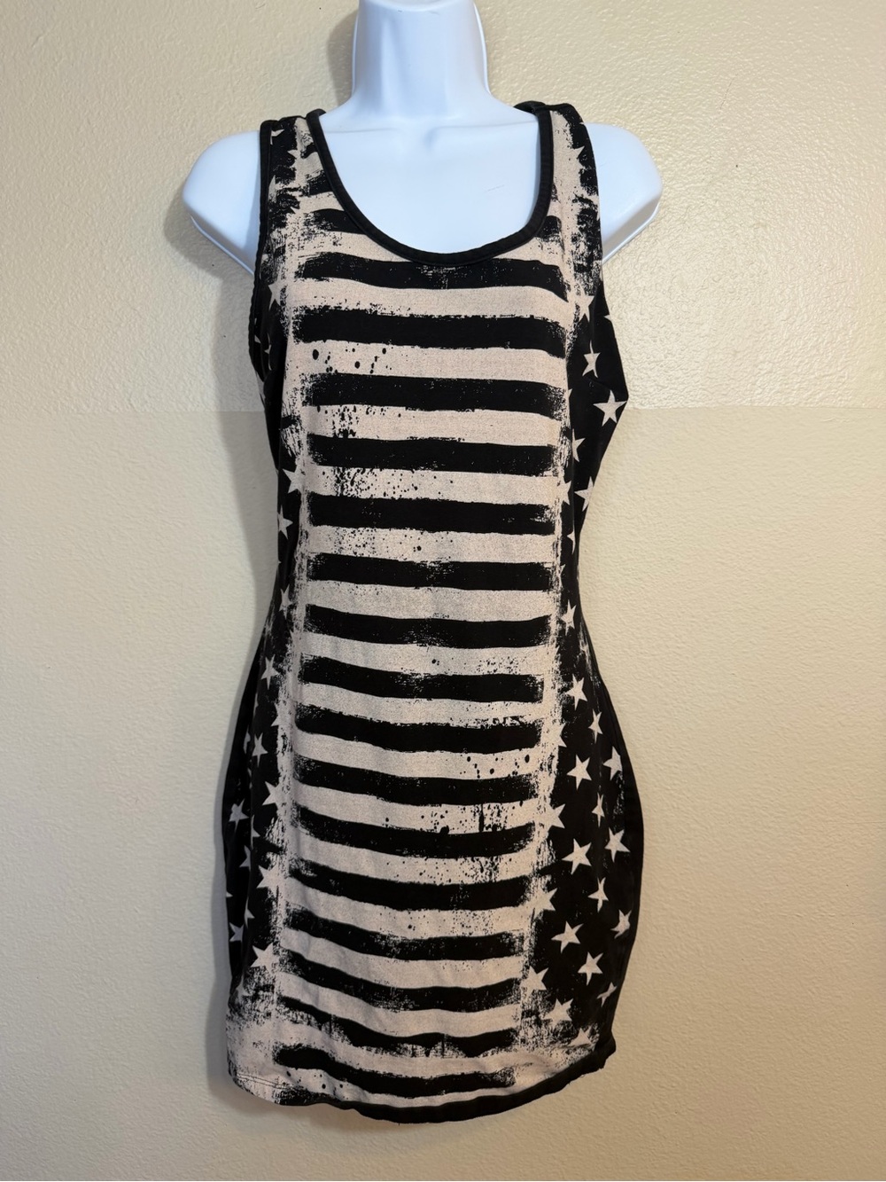 American Flag Black & Cream Striped Stars Bodycon Tank Dress - Women's